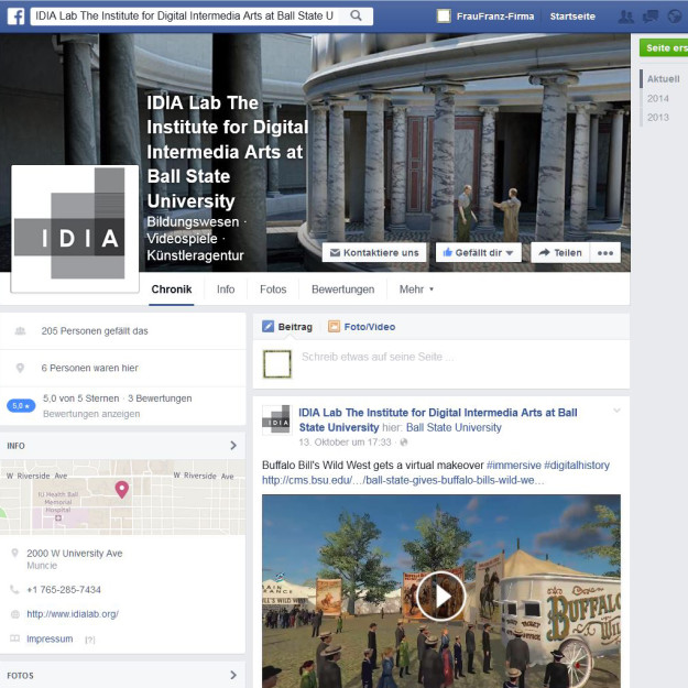IDIA Lab Facebook Seite des IDIA LAb, Ballstate University Indiana