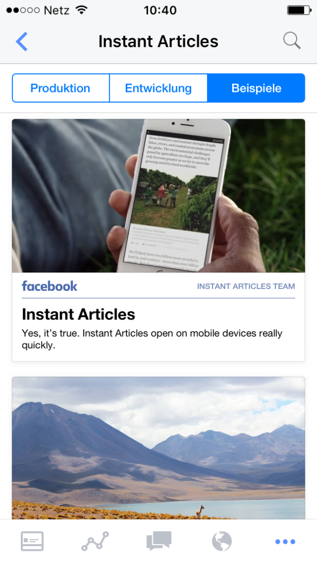 Facebook Seitenmanger Screenshot Instant Article Ansicht im mobilen Facebook Seitenmanager