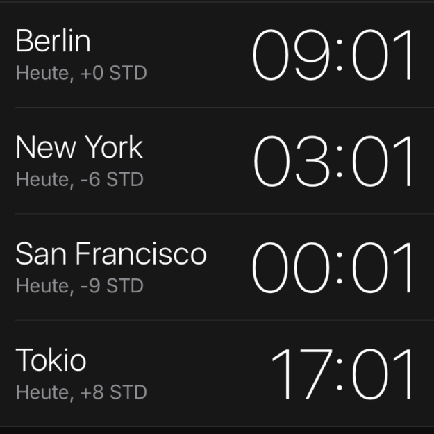 Weltzeit Die Uhrzeit in Berlin, New York, San Francisco und Tokio